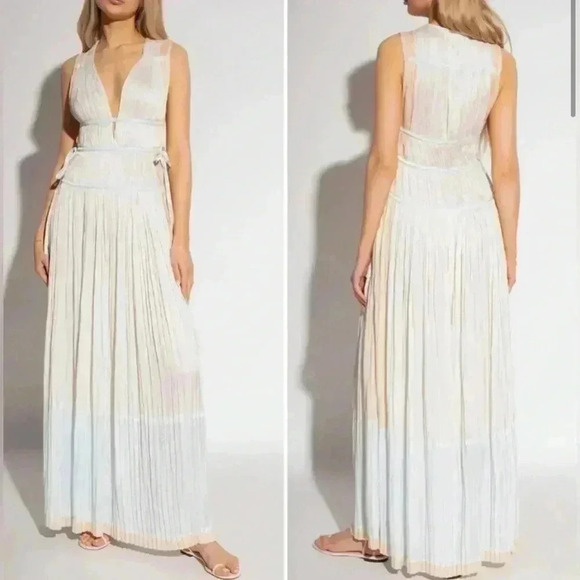 Ulla Johnson Gathered V-Neck Gown Cutout Maxi Dress 10 M Opal Tie Valeria $925 - Picture 1 of 7